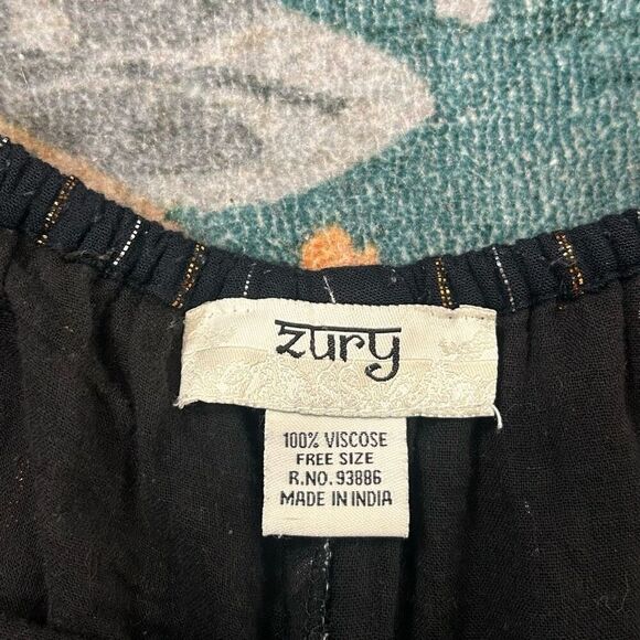 Zury Jumpsuit Womens Free Size Black White Beaded Wide Leg Metallic Boho Flowy - Picture 4 of 16